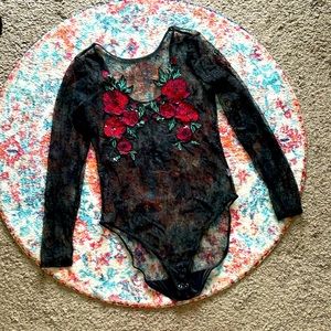 Express Full Lace Embroidered & Sequin Embellished Bodysuit M